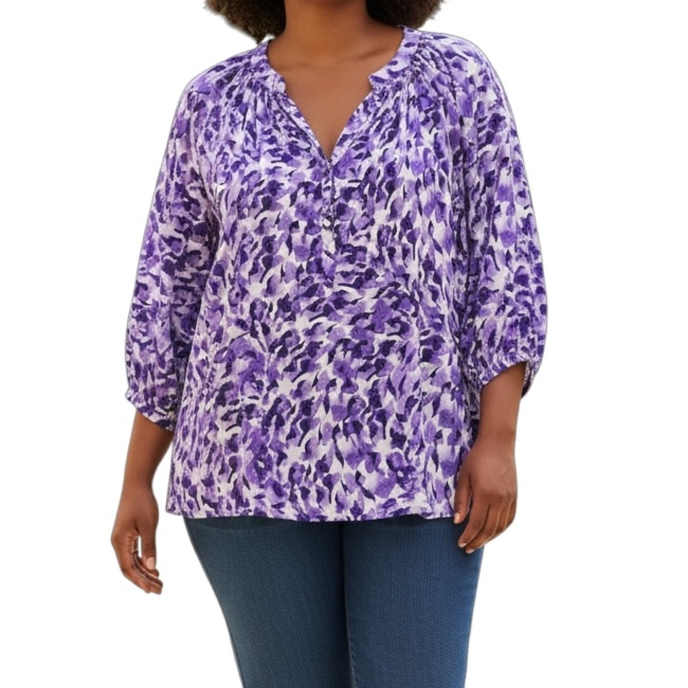 Dana Buchman Purple and White 3/4 Length Sleeve XL Blouse